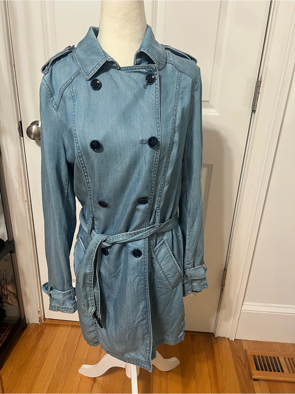 Tommy Hilfiger Light Blue Denim Trench Coat with Belt